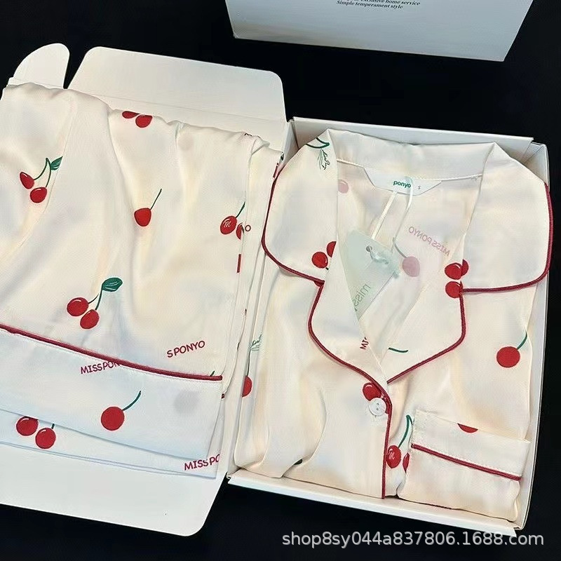 Butterfly imprimido pijama de primavera y otoño de mujeres nuevo 2025 seda de hielo ropa doméstica dos piezas de fábrica de comercio exterior transfronterizo