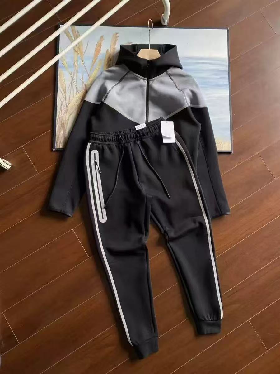 25年春秋新作ファスナーシャツスポーツカジュアルフード付きジャケット長ズボン空気層綿反射ゴムセット男