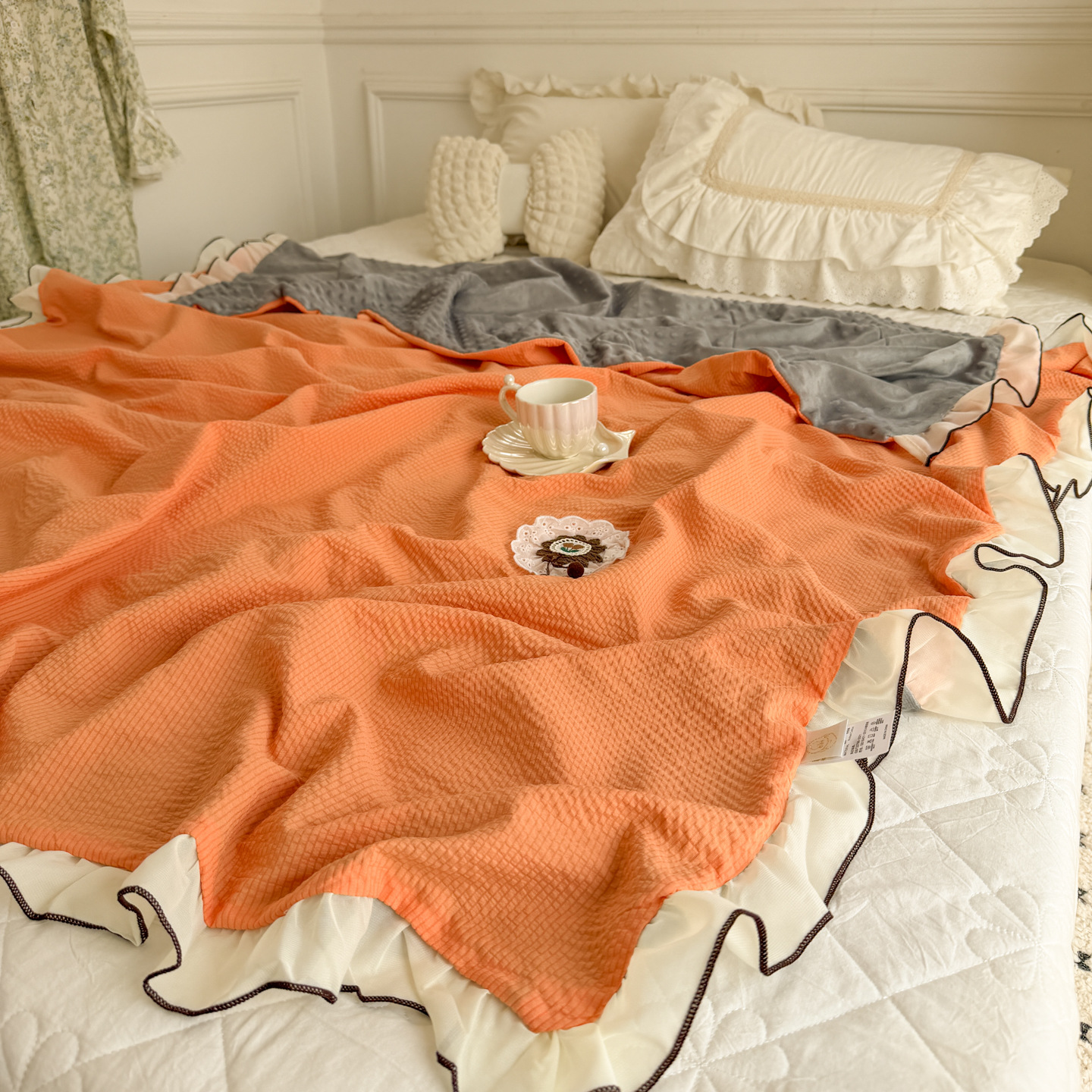 Verano estilo coreano encaje verano frío edredón madre-infantil lavable máquina hielo edredón de verano dormitorio doble edredón de aire acondicionado delgado