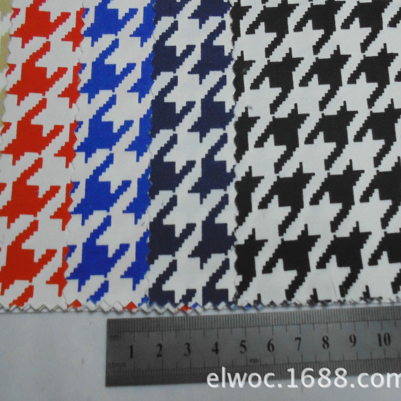 弹力棉布 千鸟纹印花服饰面料 鸟纹纺织纯棉布料 格子箱包布2516