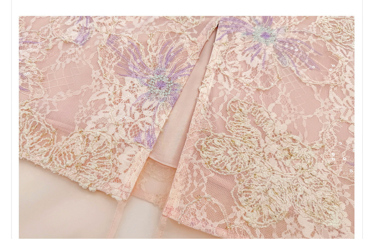 Set áo khoác gile + chân váy maxi Tân Trung Hoa thêu hoa, tay phối ren, eo thắt dây — nửa váy, Trang chủ chi tiết 20