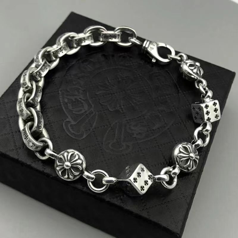 Retro Silver Personalized Letter Bracelet for Men and Women, Retro Thai Silver Chain Cross Dice Cross Chain Bracelet