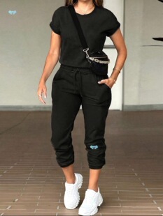 Two Piece Solid Batwing Sleeve t Shirt Women's Drawstring