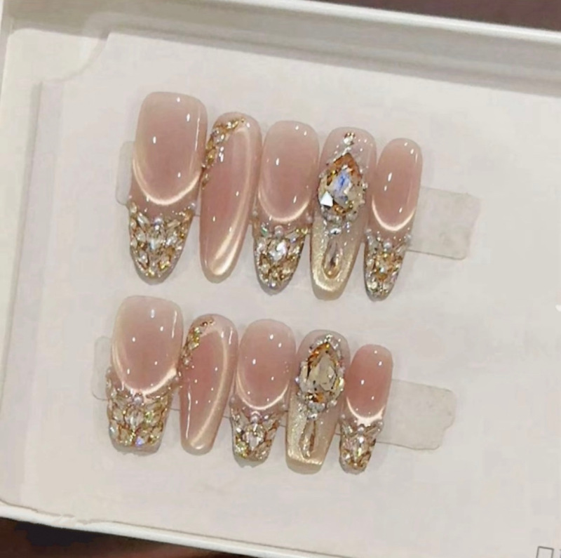 【金箔浮梦】纯手工穿戴甲轻奢高级显白纯欲猫眼纯手作美甲10片装|undefined