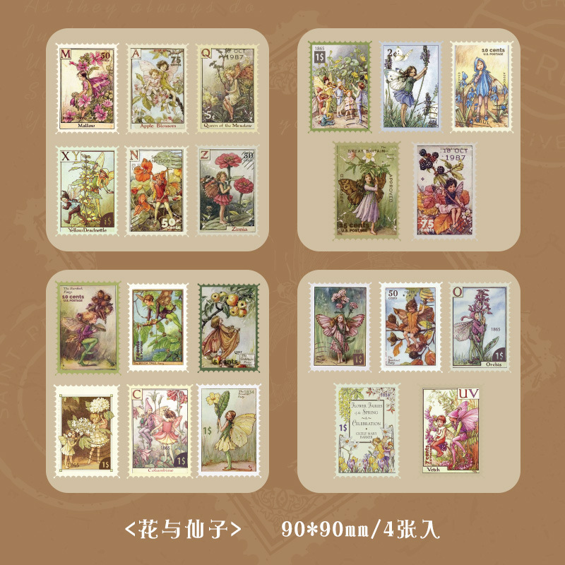 Ins Cross-Time Post Office Vintage Art Stamp Pegatinas Material decorativo Cuenta a mano bricolaje Sello Collage Autoadhesivo