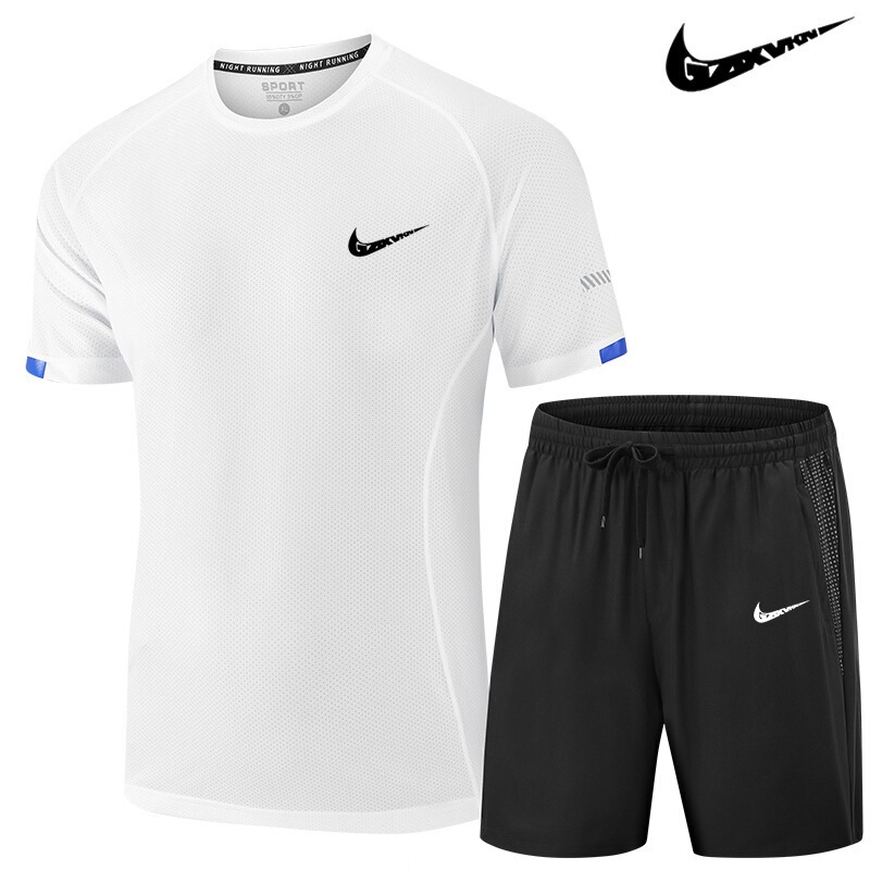Cross-Border Men's Sports and Leisure Suits, Men's Breathable Quick-Drying Short T-Shirts and Shorts, Running Training and Fitness Clothing Two-Piece Set