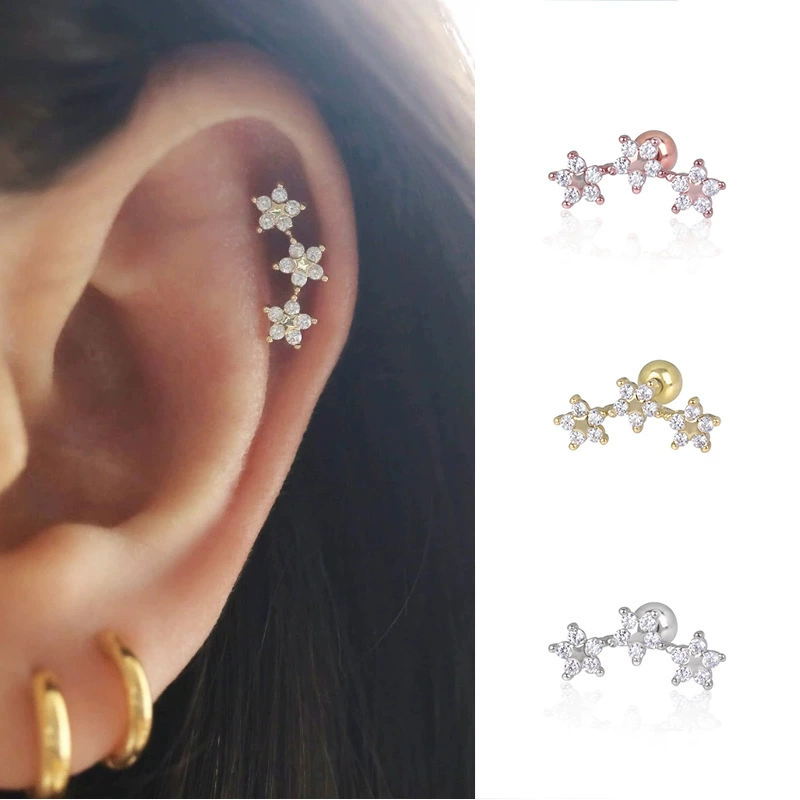 Пр piercing, серьги, образец 925 пробы, со снежинками, европейский стиль