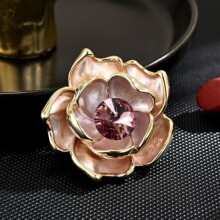 高档镶钻小香风山茶花胸针奢华珐琅滴油胸花胸针服装配饰批发