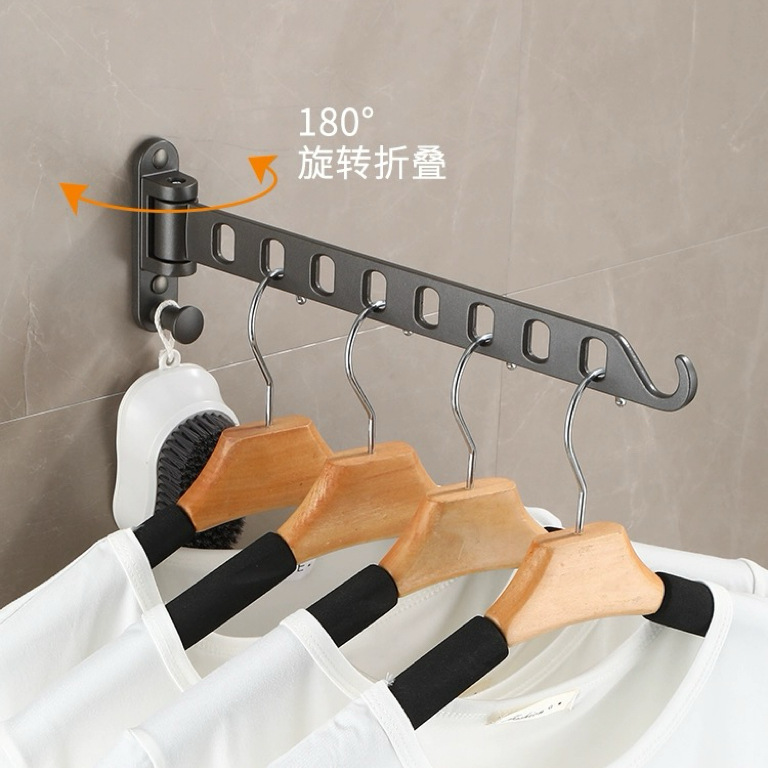 Punching-free space aluminum folding clothes hanger wall hanging balcony invisible clothes hanger dormitory retractable clothes hanger