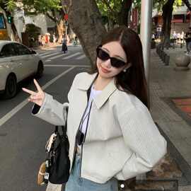 美式潮流双面穿条纹翻领廓形夹克男女春秋季新款街头cleanfit外套