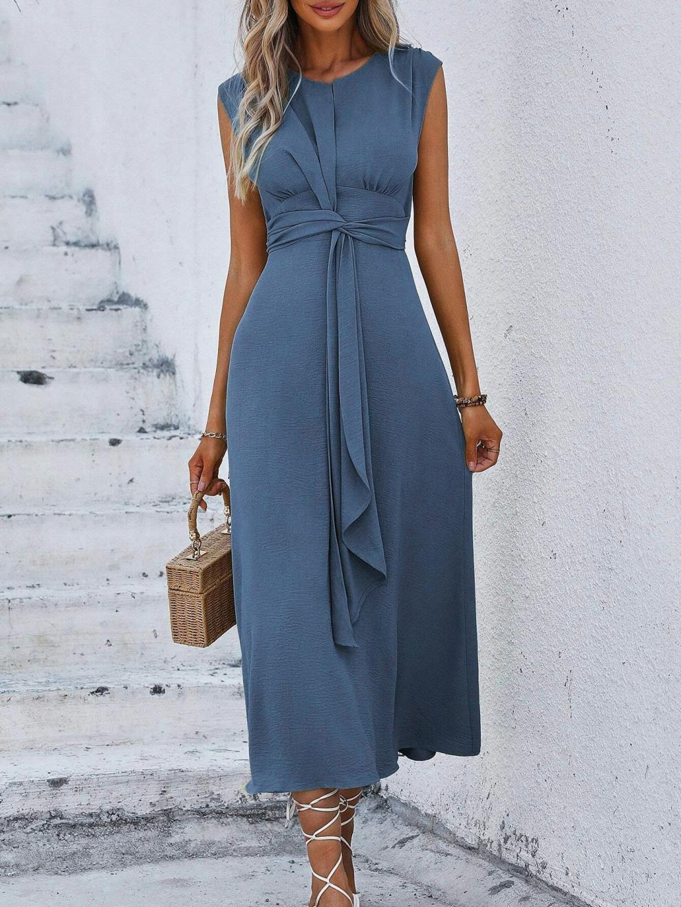 327g Weight Midi Dress Dress Length Type Sleeveless Sleeve Length Sheath Dress Dresses Type Sleeveless Sleeve Type Polyester Fabric Type Elastic Waist Waist Line Holiday Occasion Round Neck Neckline Regular Fit Fit Type Solid Color Pattern Summer Season Women's Gender Streetwear Style Wholesale Women's Streetwear Solid Color Holiday Round Neck Sleeveless Sheath Dress 21