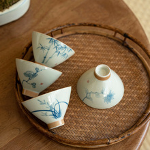 釉下彩手绘竹子陶瓷功夫茶具家用小清新风茶杯新中式斗笠杯