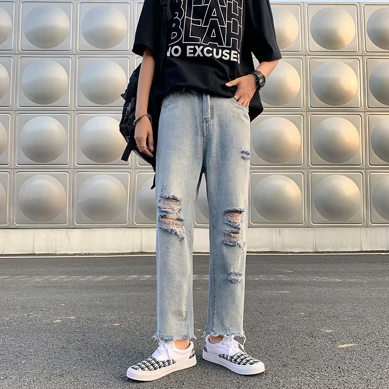 Abbigliamento uomo Jeans estivi da uomo larghi e leggeri Pantaloni casual corti a gamba dritta strappati di marca di tendenza_voghion.com