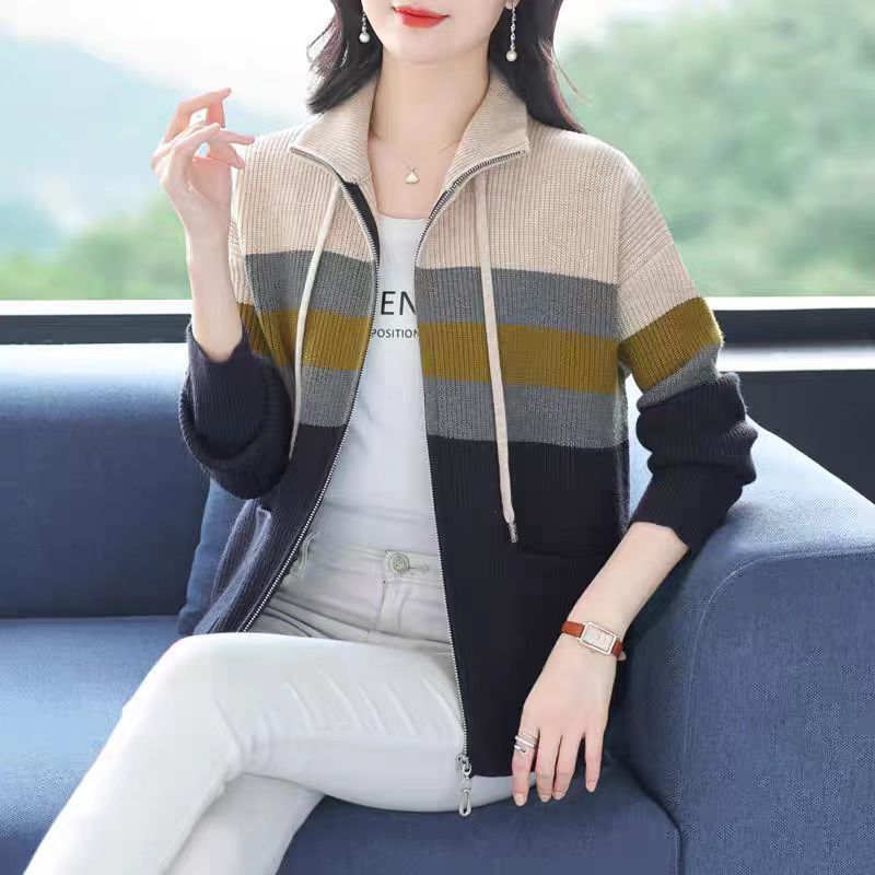 春秋冬拉链针织开衫毛衣外套洋气遮肚时尚上衣新款宽松大码女外穿|undefined
