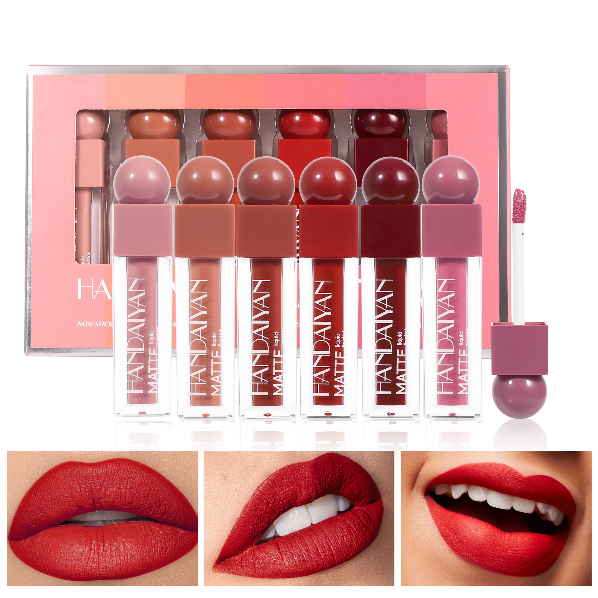 Handaiyan transfronterizo mate esmalte labial 6 conjuntos de lápiz labial impermeable duradero no se desvanece no manchar taza niebla esmalte labial