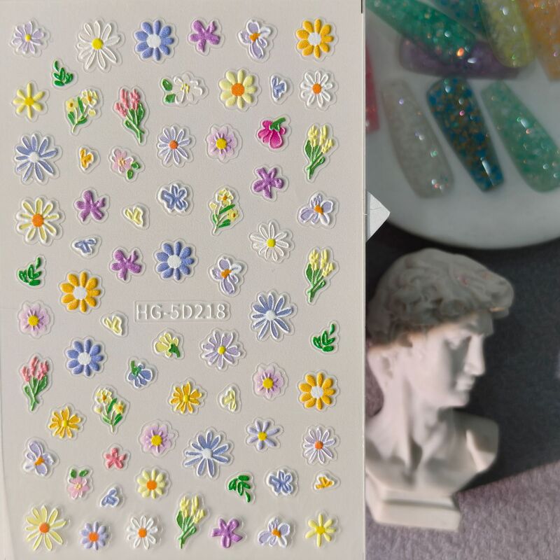 Spring Day Colorful Flower Nail Art Stickers 5D Embossed Three-Dimensional Exquisite Oil Painting Wildflower DIY Nail Stickers Hg Model Spring Day Colorful Flower Nail Art Stickers 5D Embossed Three-Dimensional Exquisite Oil Painting Wildflower DIY Nail Stickers Hg Model