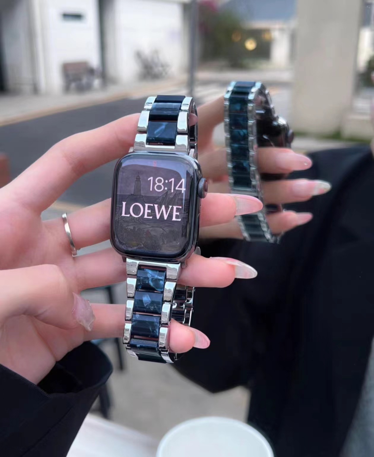 Nueva correa de metal con costuras de resina de cacao para Apple S10 Watch Apple Watch1-9 generación SE