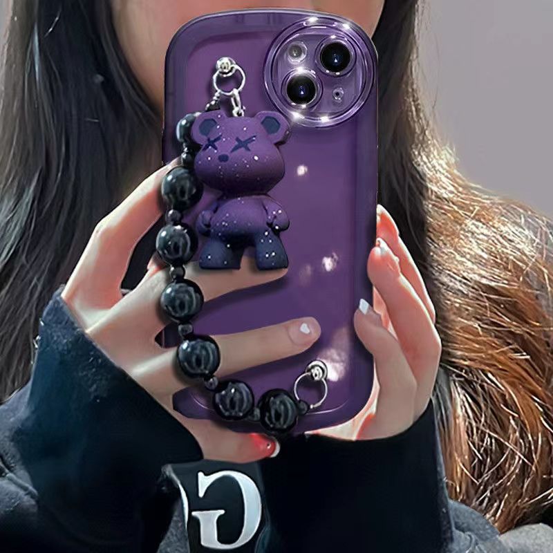 Suitable for Apple 14promax Phone Case Purple Doll Violent Bear Bracelet Iphone14pro Wrist Strap Mini