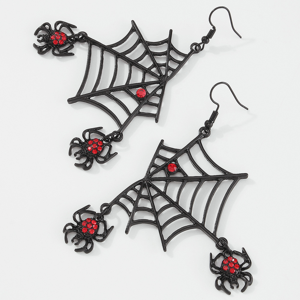 Conjunto De Collar De Aretes Exagerados Collar De Aretes De Diamantes Con Tela De Araña De Halloween display picture 10