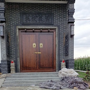 Antique-Style Courtyard Gate Chinese-Style Entrance Double-Door Villa Rural Wooden Door Outdoor Solid Door