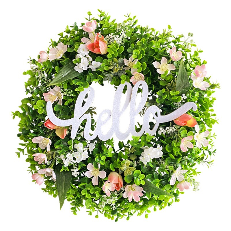 Carta de eucalipto primavera transfronteriza guirnalda al por mayor Hola Puerta de bienvenida colgando guirnalda accesorios de diseño de escena de fiesta
