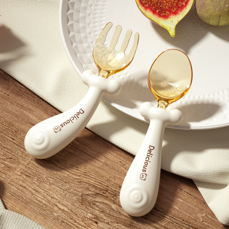 Baby Spoon Ppsu Learning to Eat Training Curved Short Handle Fork Spoon Baby Food Supplement Spoon One Year Old Independent Eating Kidsren