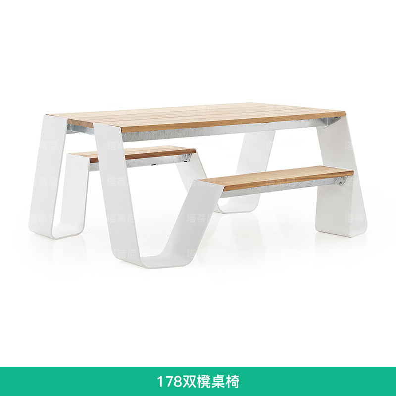 Conjunto de mesa y silla al aire libre de una pieza comedor café titular de la tarjeta pública Parque al aire libre de acero inoxidable ocio combinación muebles image 9