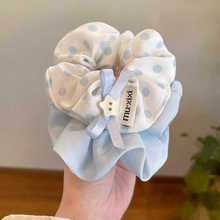 森系波点蝴蝶结大肠发圈女2025新款高级感蓝色扎头发头绳头花发饰