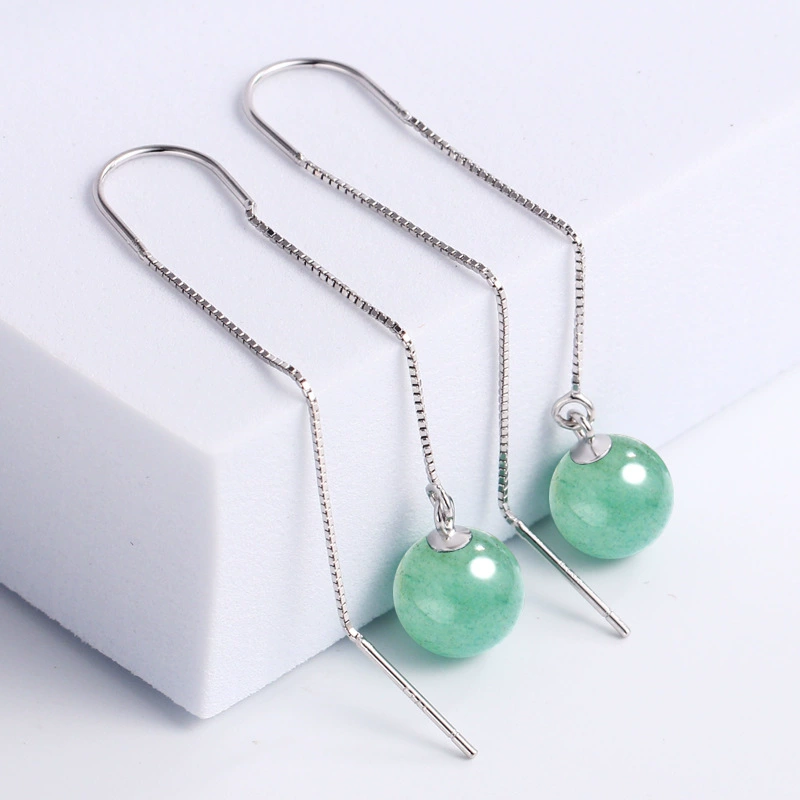 Long retro earrings jade, silver 925 sample, light luxury style