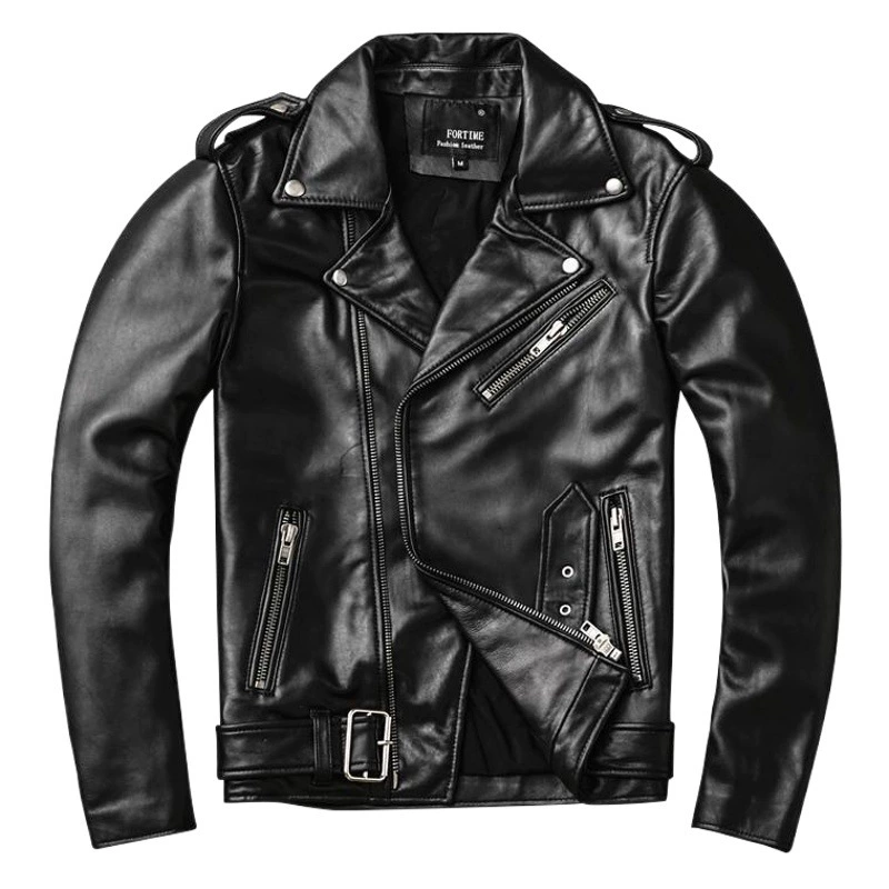 Новая Мужская мотоциклетная куртка первого слоя из овечьей кожи с поясом и лацканами, облегающая модная куртка