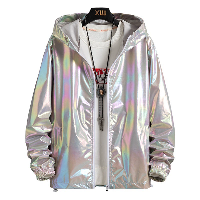 Летняя красочная Светоотражающая Солнцезащитная одежда Мужская Ice Silk ультратонкая пара цветная тонкая куртка Трендовое градиентное пальто оптом