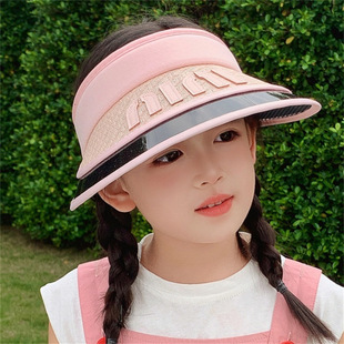 Children's Double Rim Letter Empty Top Hat Summer Sun Protection Sunshade Girls UV Protection Baby Sun Hat