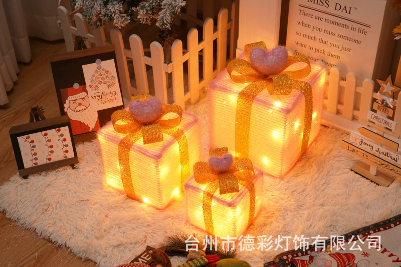 LEDクリスマスプレゼント箱三点セット越境新作クリスマス装飾灯シチュエーションアレンジ装飾灯|undefined