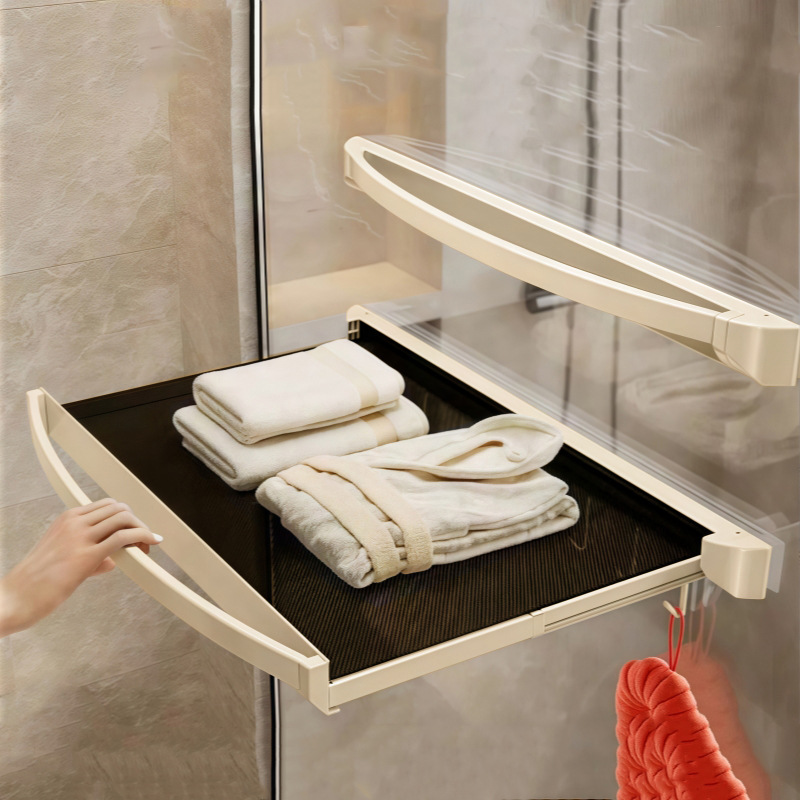 Bathroom Retractable Towel Rack Storage Rack Bathroom Clothes Storage Artifact Toilet Towel Rack Punch-Free Storage Rack