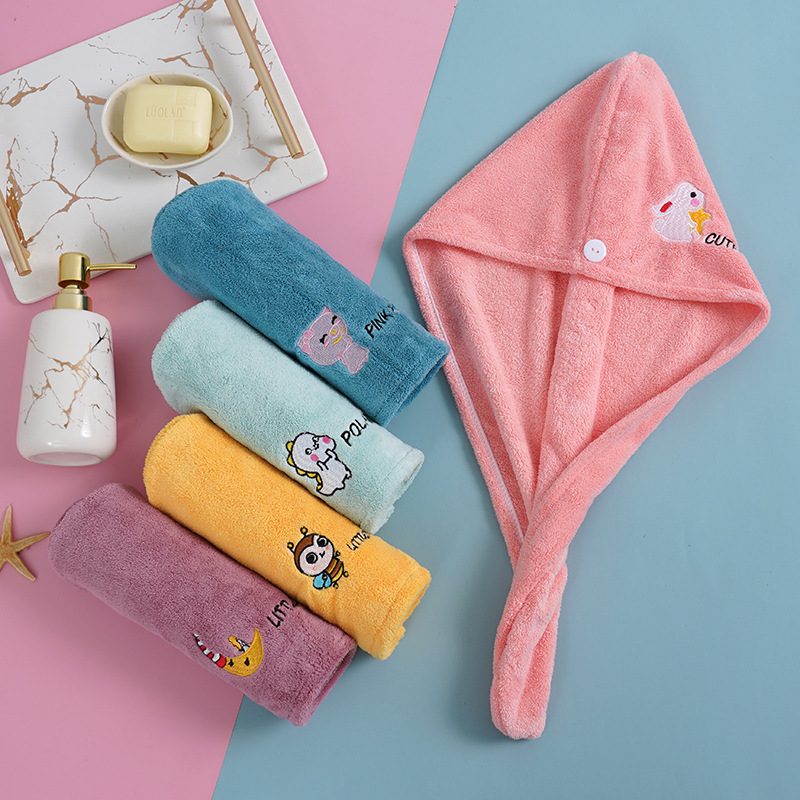 Hair Towel Microfiber Head Wrap Soft Cartoon Embroidery For Women_voghion.com