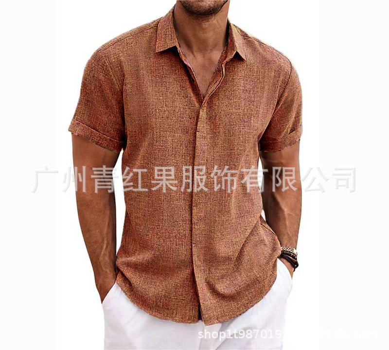 メンズリネン半袖tシャツゆるいスウェットソリッドカラー半袖綿麻シャツ男ビーチビッグサイズ男半袖シャツ|undefined