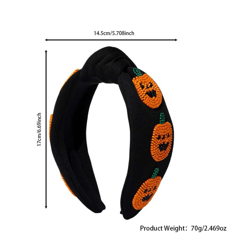 Women's Gender Women's Hip-Hop Retro Funny Halloween Pattern Pumpkin Ghost Cloth Seed Bead Hair Band