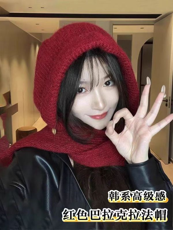新しい目出し帽冬防風スカーフウール帽子女性の暖かい大きな頭囲顔小さな耳保護帽子|undefined