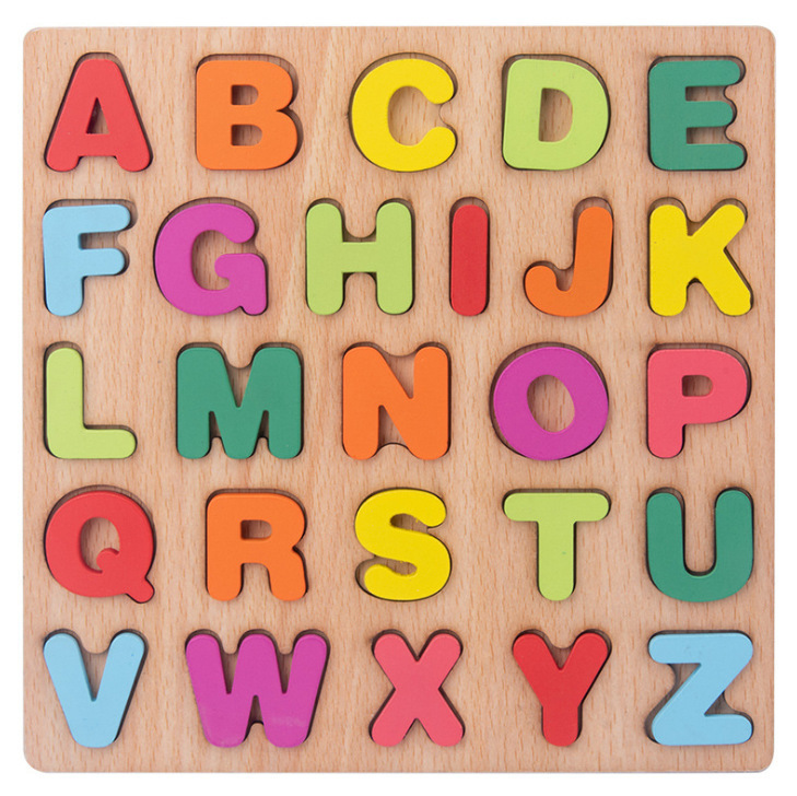 1-3 years old baby early education cognitive digital alphabet three-dimensional jigsaw puzzle wooden children's puzzle matching hand-held board