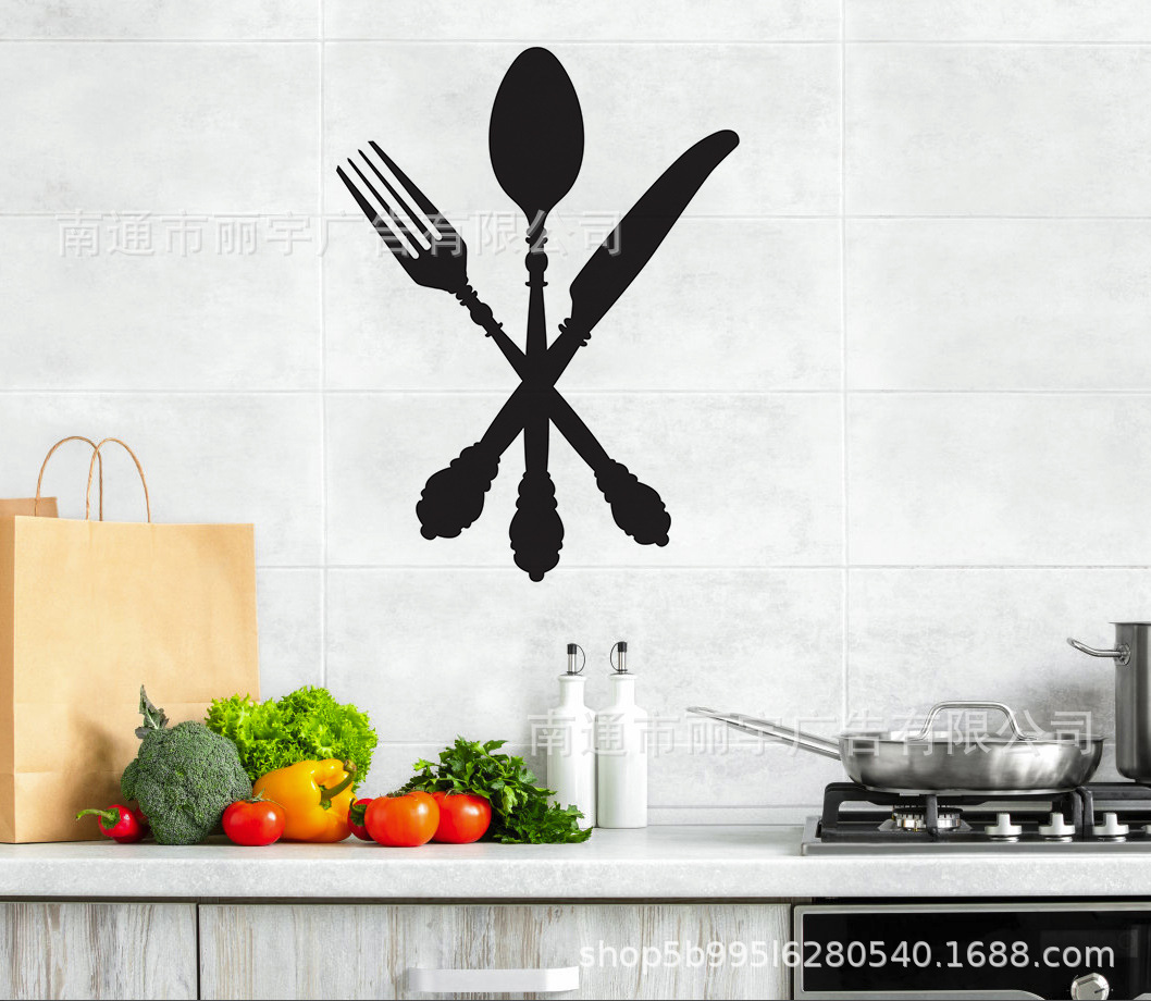 叉子勺子 图案自粘可移除PVC 墙贴 门贴纸装饰餐厅厨房亚马逊货源
