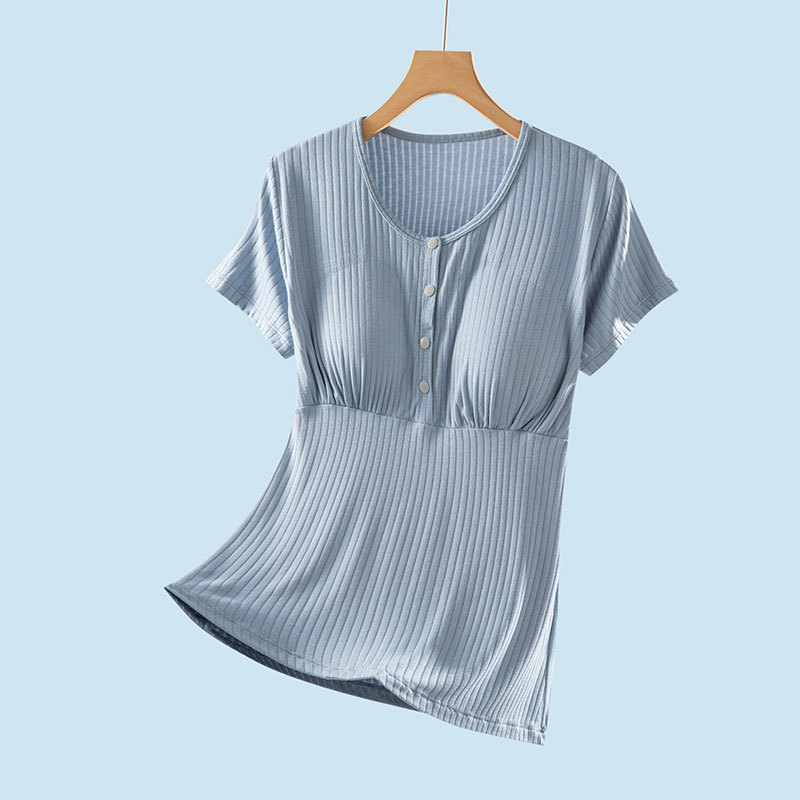 授乳上着半袖妊婦パジャマ単品ホームウェア産後授乳tシャツ春夏薄手純綿半袖|undefined