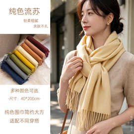 羊绒手感纯色围巾女仿羊绒秋冬氛围感韩系百搭中长款披肩流苏围脖