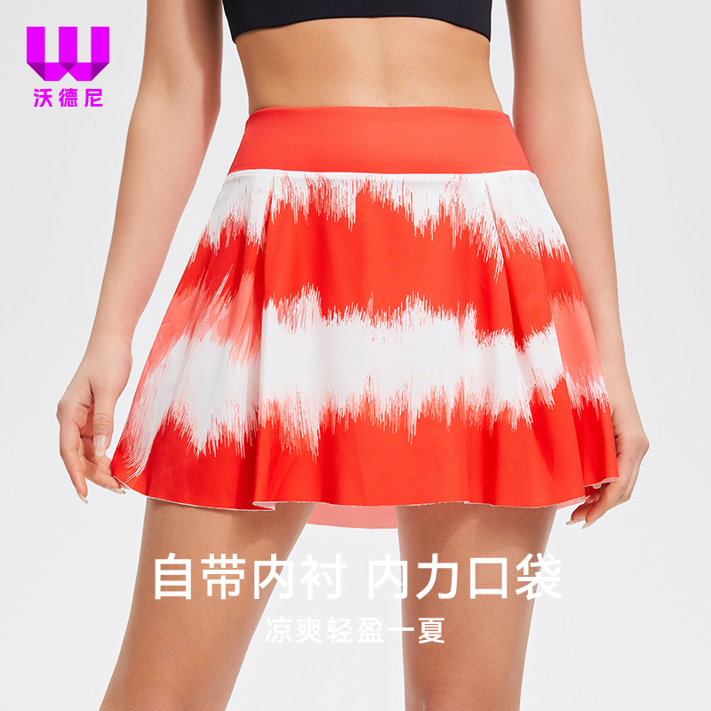 Gradiente impresión anti-luz falda deportiva corta falsa dos piezas correr cubierto trasero falda corta de busto rápido secado de la piel