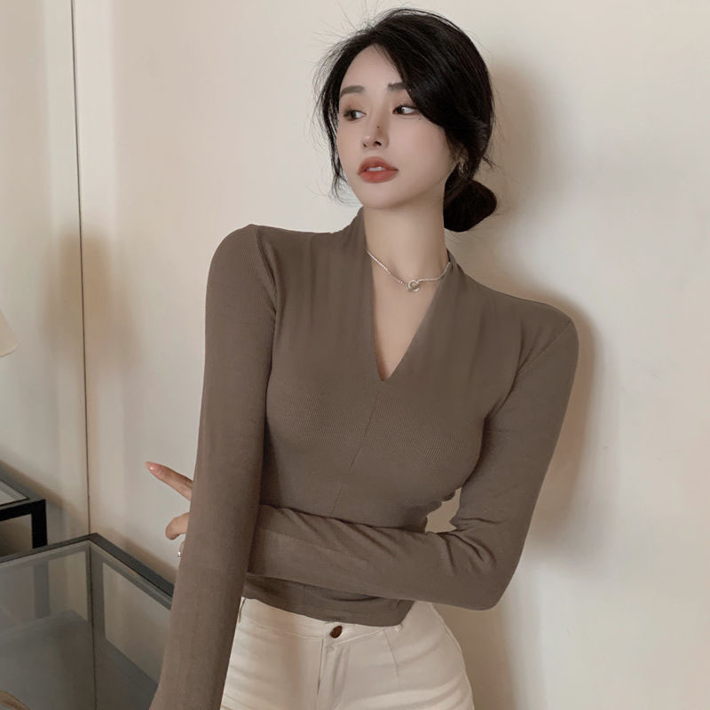 Spice Girls V-neck chic fashion long sleeve T-shirt women's Stretch Slim Net popular spring and autumn bottoming top women's fashion a generation of hair