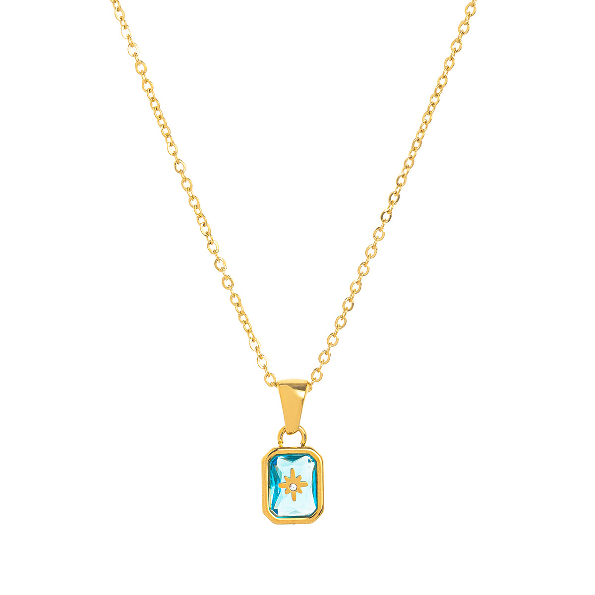 Collar Colgante de Estrella Polar con Piedra de Nacimiento, Acero de Titanio