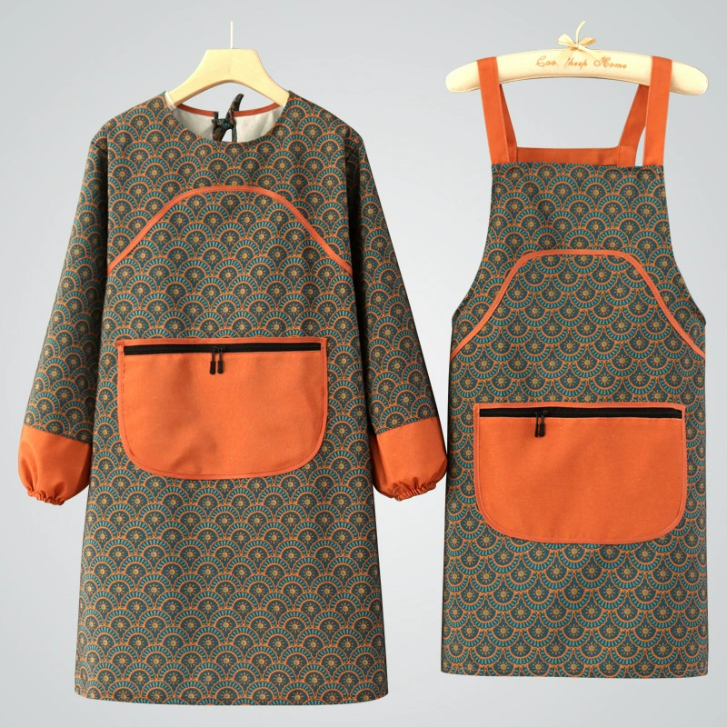 Домашний фартук в стиле ретро в китайском стиле, утолщенный рабочий, износостойкий холщовый хлопковый комбинезон с длинными рукавами, модная Талия