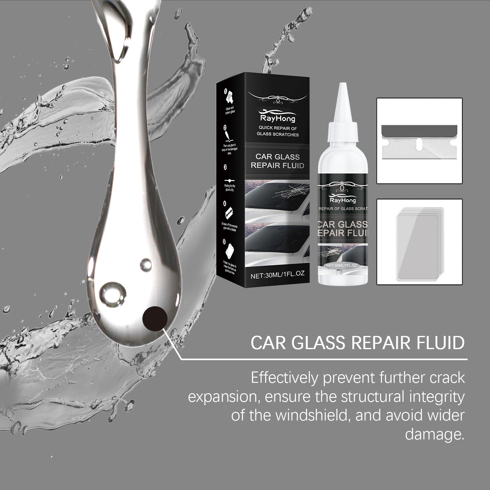 Rayhong Car Glass Repair Glue Glass Nano Repair Liquid Quick Repair of Cracks Glass Repair Glue