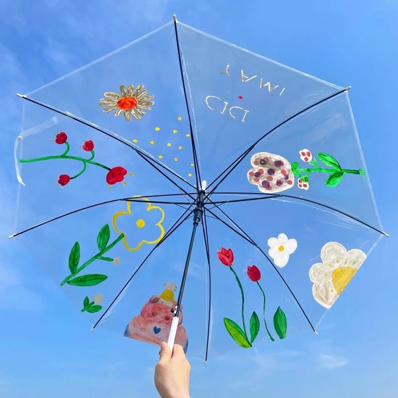 children transparent Umbrella pupil kindergarten Art Designer Material Science painting draw diy Blank prop umbrella