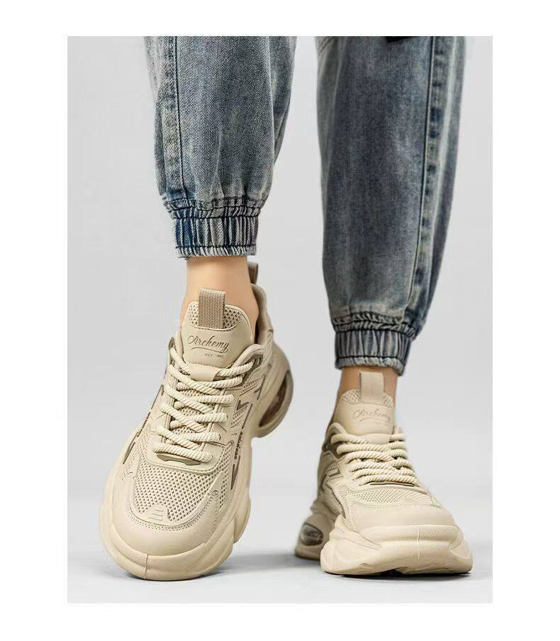 Giày sneaker nam đế dày màu trơn, giày thể thao thường ngày đế khí êm chân, buộc dây — G1001 màu kaki, G1001 màu be, G1001 màu đen chi tiết 11