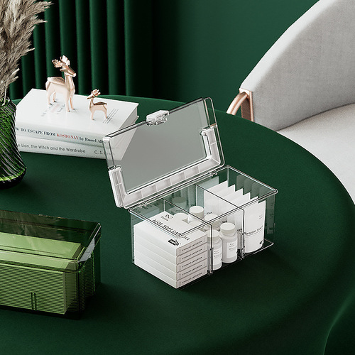Storage box light luxury household large-capacity portable transparent medicine box small items cosmetics dust-proof storage box